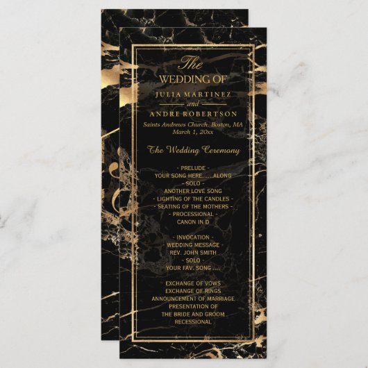 PixDezines Marble+Gold Veins Wedding Program Programmakaart (Voorkant / Achterkant)