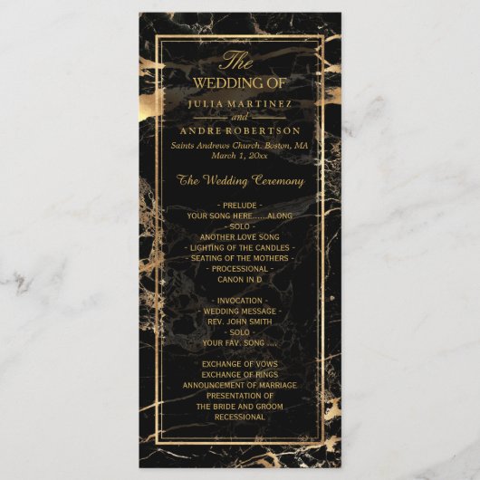 PixDezines Marble+Gold Veins Wedding Program Programmakaart (Voorkant)