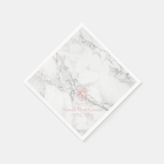 PixDezines Marble+Honingraat, Blush Roze Mitzvah Servet (Hoek)