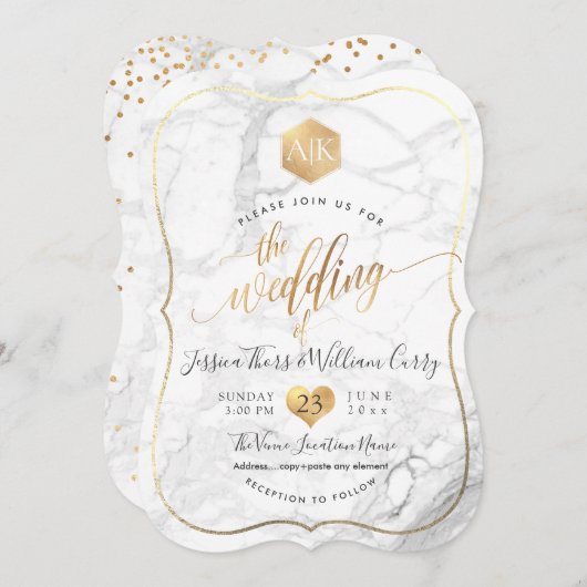 PixDezines Marble+Monogram+Faux Gouden Honingraat Kaart (Voorkant / Achterkant)