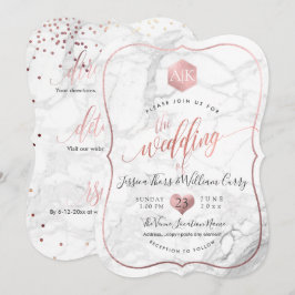 PixDezines Marble+Monogram+Faux RoseGold Honingraa Kaart