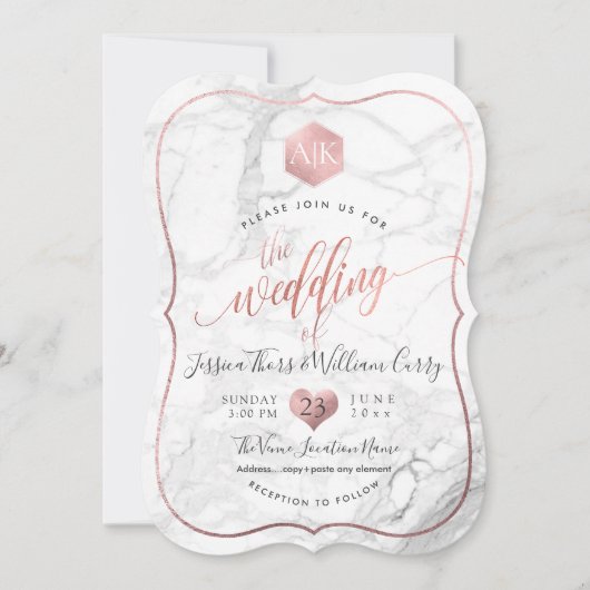 PixDezines Marble+Monogram+Faux RoseGold Honingraa Kaart (Voorkant)