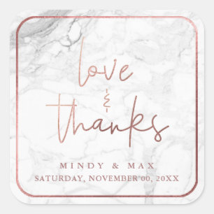 PixDezines MARBLE NEP ROZE GOUD LOVE+THANKS Vierkante Sticker