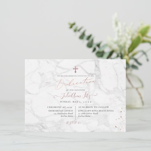 PixDezines Marble Roos Gold Dedication Kaart (Staand voorkant)