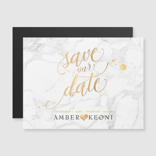 PixDezines Marble Save Our Date/Faux Gold Magnetische Uitnodiging (Voorkant / Achterkant)