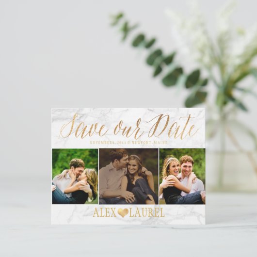 PixDezines MARBLE/SAVE OUR DATE/FUN SCRIPT Aankondigingskaart (Staand voorkant)