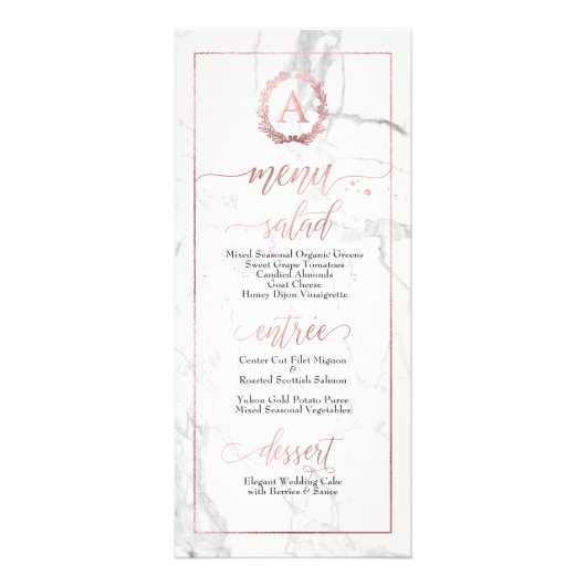 PixDezines Marble+Shine Roos Gold Monogram Menu (Voorkant)