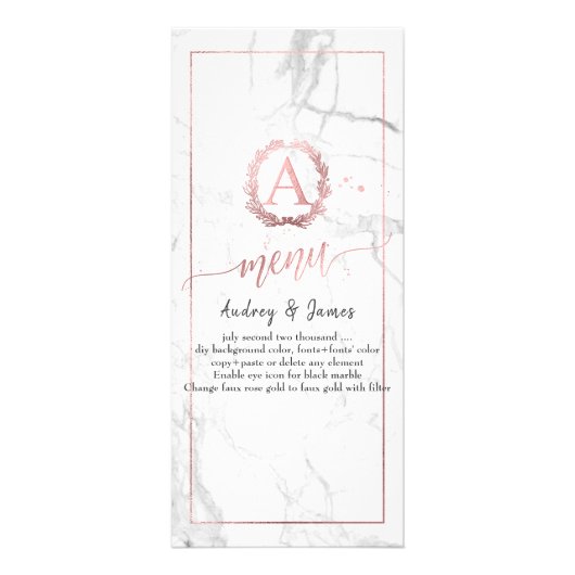 PixDezines Marble+Shine Roos Gold Monogram Menu (Achterkant)