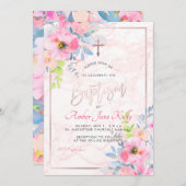 PixDezines Marble+Waterverf Flowers/Baptism Kaart (Voorkant / Achterkant)