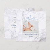 PixDezines Marbre Blanc, Baptême Bleu garçon Kaart (Voorkant / Achterkant)