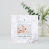 PixDezines Marbre Blanc, Baptême Bleu garçon Kaart (Staand voorkant)