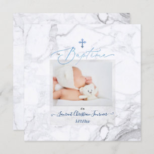 PixDezines Marbre Blanc, Baptême Bleu garçon Kaart