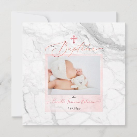 PixDezines Marbre Blanc, Baptême Fille Kaart (Voorkant)