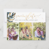 PixDezines Marine Blauw Monstera Faux Metallic Save The Date (Voorkant)