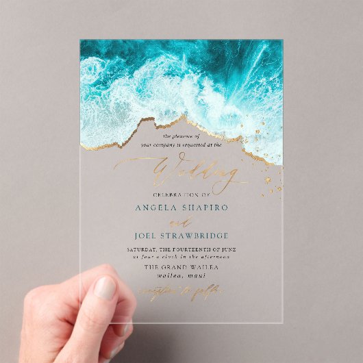 PixDezines Marine Waves Shoreline Beach Wedding Acryl Uitnodigingen (Insitu (Draagbaar))