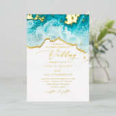 PixDezines Marine Waves Shoreline Beach Wedding Folie Uitnodiging (Staand Voorkant)