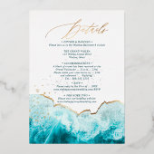 PixDezines Marine Waves Shoreline Beach Wedding Folie Uitnodiging (Achterkant)