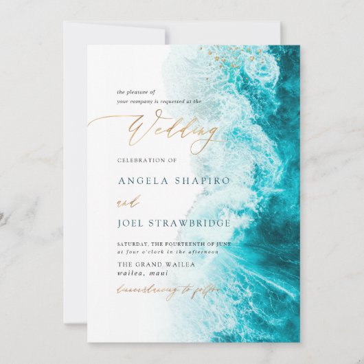 PixDezines Marine Waves Shoreline Beach Wedding Kaart (Voorkant)