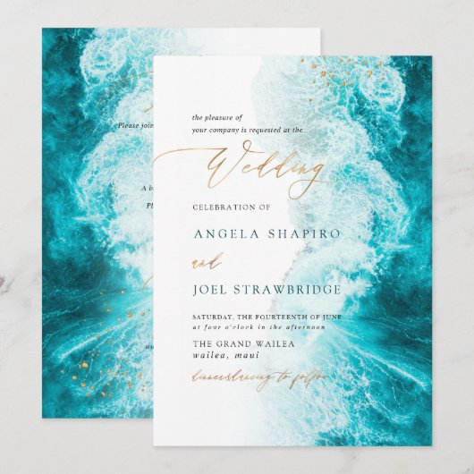 PixDezines Marine Waves Shoreline Beach Wedding Kaart (Voorkant / Achterkant)