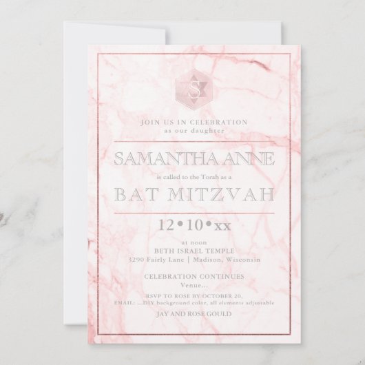 PixDezines Marmer Blush Roze Honingraat Mitzvah✡ Kaart (Achterkant)