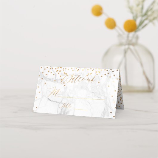 PixDezines Marmer Faux Gold Confetti Plaatskaartje (Voorkant)