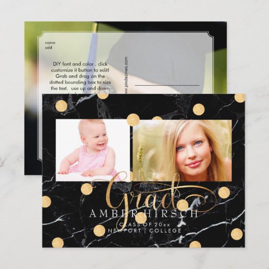 PixDezines Marmer/Faux Gold Stippen Afstuderen fot Uitnodiging Briefkaart (Voorkant / Achterkant)