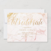 PixDezines Marmer Faux Goud Afstuderen Invita Invi Kaart (Achterkant)