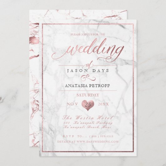 PixDezines Marmer/Faux Roos Gold/Wedding Kaart (Voorkant / Achterkant)