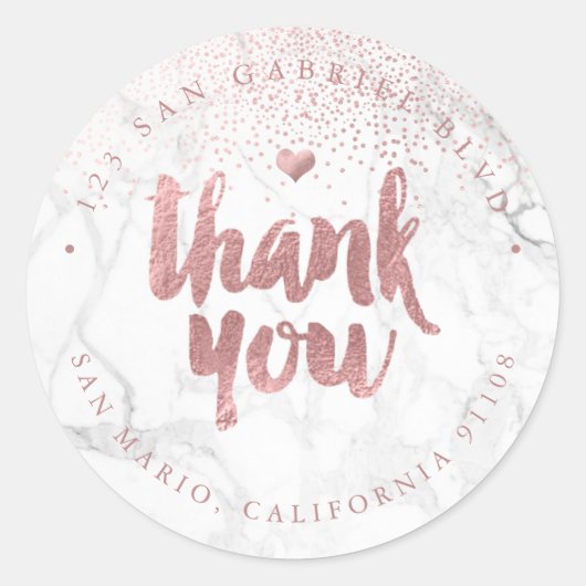 PixDezines Marmer Faux Roos Goud Dank u Ronde Sticker (Voorkant)