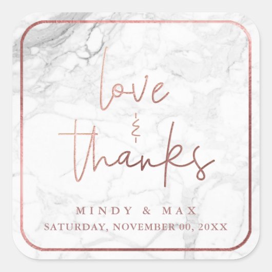 PixDezines MARMER FAUX ROOS GOUDEN LIEFDE + BEDANK Vierkante Sticker (Voorkant)