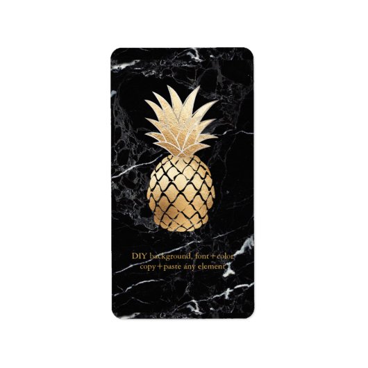 PixDezines Marmer + Hawaïaanse Ananas Faux Gold Etiket (Voorkant)