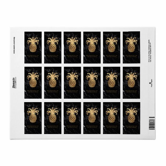 PixDezines Marmer + Hawaïaanse Ananas Faux Gold Etiket (Full Sheet)