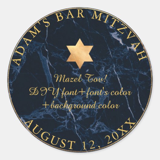 PixDezines Marmer Mitzvah Stickers/Midnight Blue Ronde Sticker (Voorkant)