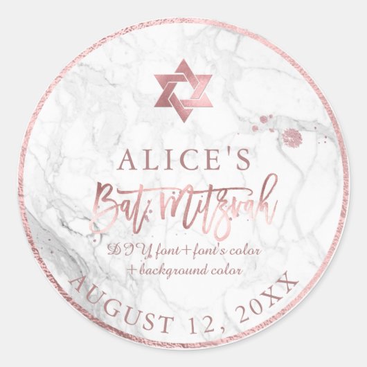 PixDezines Marmer Mitzvah Stickers/Roos Goud Ronde Sticker (Voorkant)