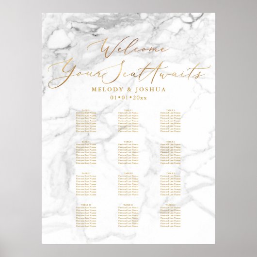 PixDezines Marmer + Nep Goud Script, Zitplaatsenka Poster (Voorkant)