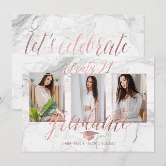 PixDezines Marmer Nep Roze Goud Afstuderen Kaart (Voorkant / Achterkant)