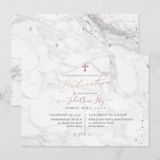 PixDezines Marmer Roze Goud Inwijding Kaart (Voorkant / Achterkant)