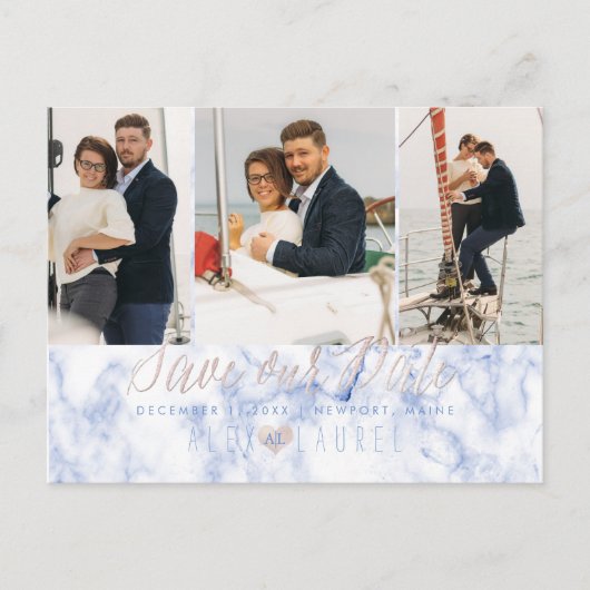 PixDezines Marmer+Roze Save the Date Briefkaart (Voorkant)