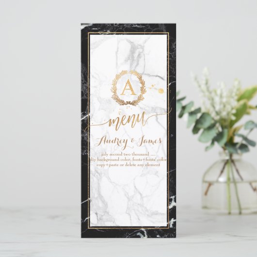 PixDezines Marmer/Shine Menu/Faux Gold Menu (Staand voorkant)
