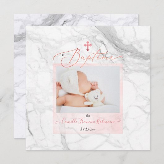 PixDezines Marmer Wit, Doop Meisje Kaart (Voorkant / Achterkant)