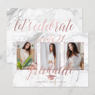 PixDezines Marmeren Nep Rose Goud Afstudeer Uitnod Kaart