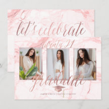 PixDezines Marmeren Nep Rose Goud Afstudeer Uitnod