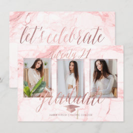 PixDezines Marmeren Nep Rose Goud Afstudeer Uitnod Kaart