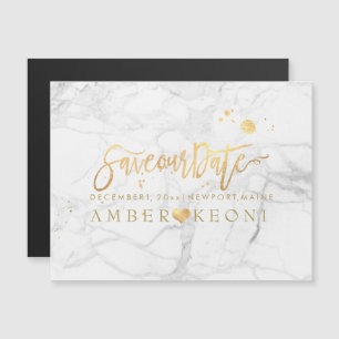 PixDezines Marmeren Save Our Date/Nepscript in gou Magnetische Uitnodiging