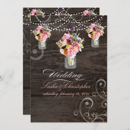 PixDezines MASON JARS/RUSTIC WOOD PANELS Kaart (Voorkant / Achterkant)