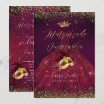 PixDezines Masquerade Quinceanera Burgundy Gold
