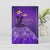 PixDezines Masquerade Quinceanera, donker Paars Kaart (Staand voorkant)