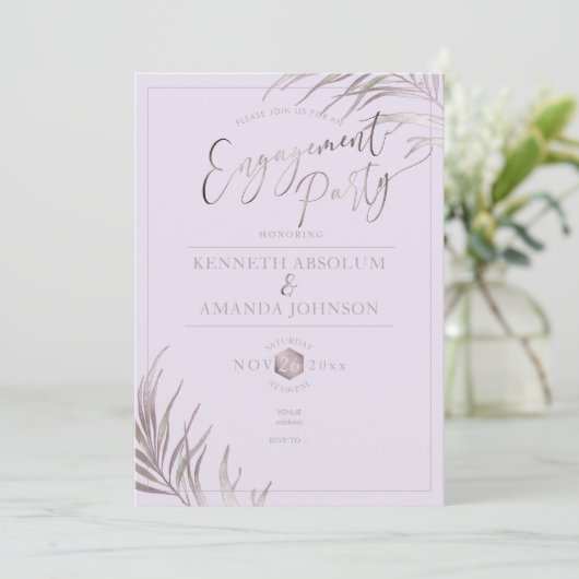 PixDezines Mauve+Lila Palms, Verlovingsfeest Kaart (Staand voorkant)