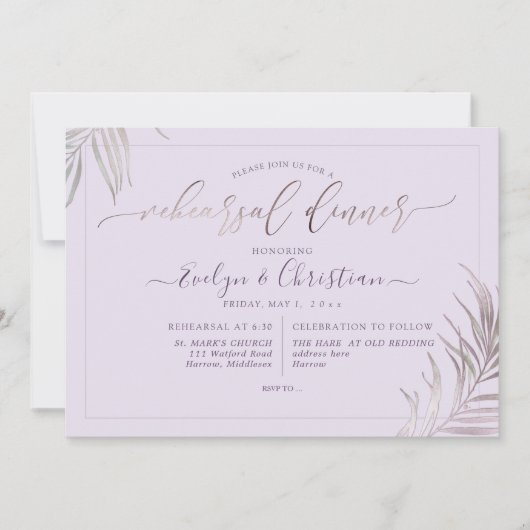 PixDezines Mauve Palms Rehearsal Dinner Kaart (Voorkant)