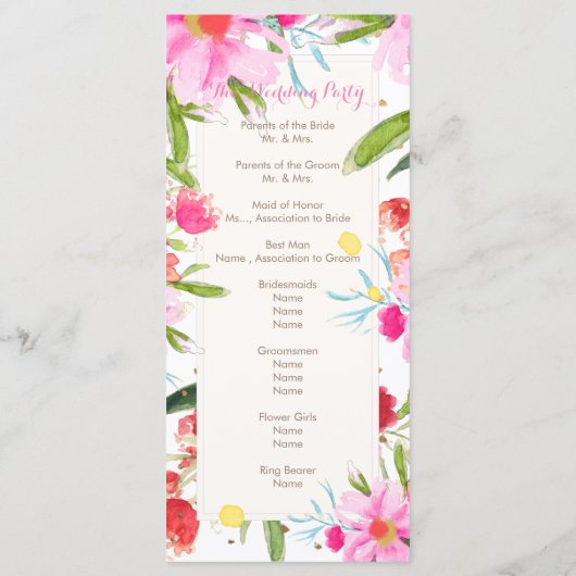 PixDezines May Flower/Waterverf Wedding Program Programmakaart (Achterkant)